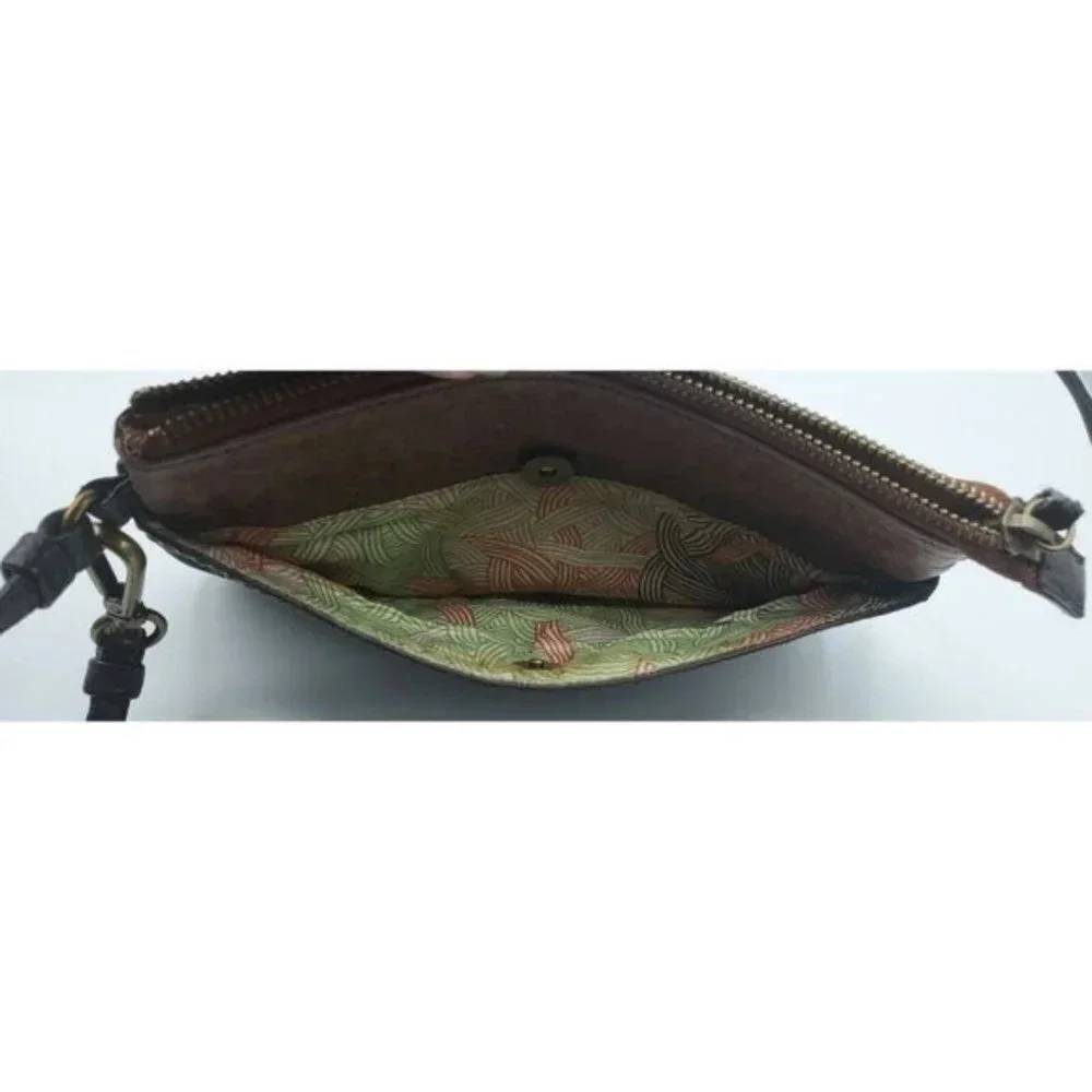 The Sak Crackle Brown Leather Suede Wristlet